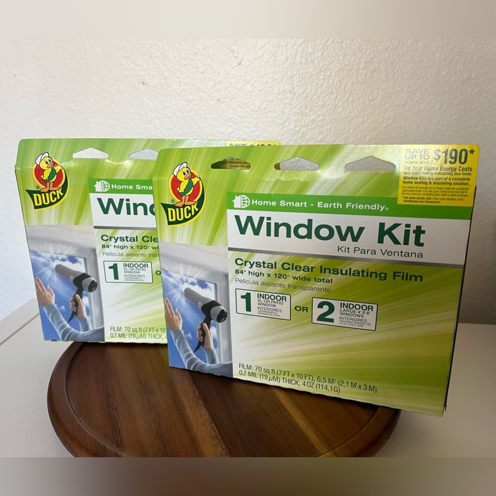 2 Duck Window Kit 7 ft x 10 ft each Plastic Insulating Shrink Film Clear Indoor